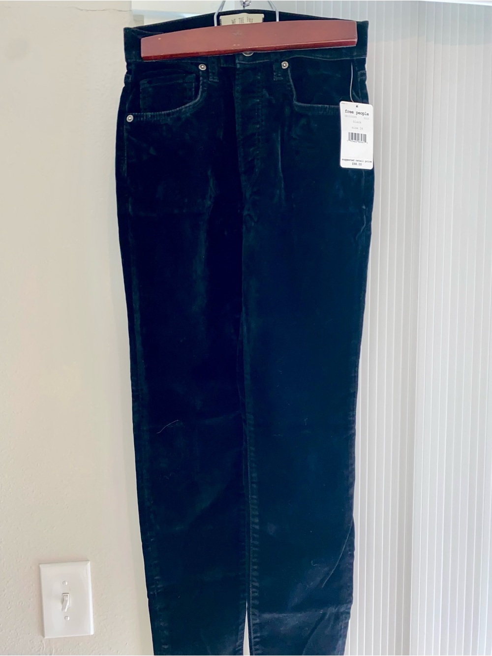 Free People Black Velvet Straight-Leg Pants